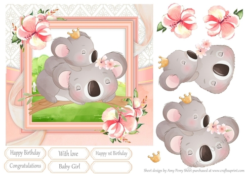 Sleeping Koalas With Pink Flowers 7x7