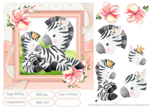 Cuddling Zebras With Pink Flowers 7x7