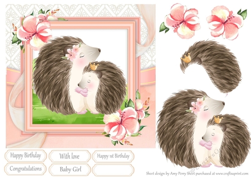 Cuddling Hedgehogs With Pink Flowers 7x7