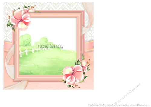 Beautiful Pink Floral Insert Happy Birthday 7x7
