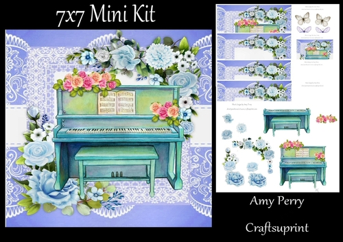 Vintage Piano With Blue Flowers 7x7 Mini Kit