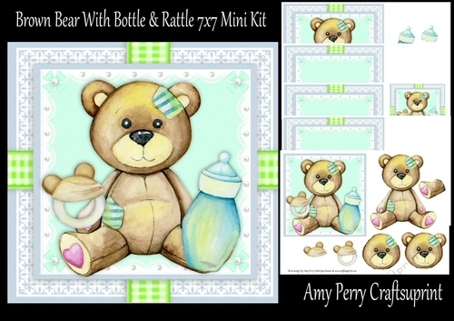 Brown Bear With Bottle & Rattle 7x7 Mini Kit