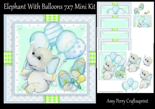 Elephant With Balloons  7x7 Mini Kit