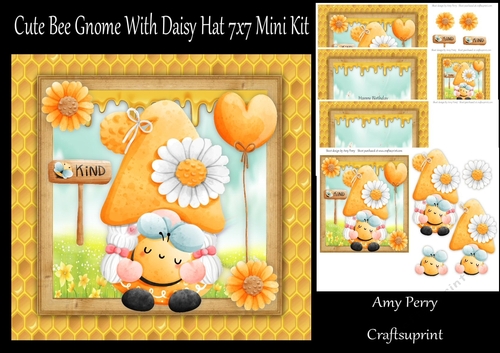 Cute bee Gnome With Daisy Hat 7x7 Mini Kit