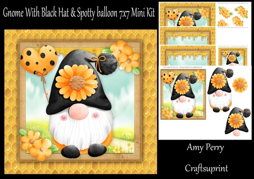 Bee Gnome With Black Hat & Spotty Balloon 7x7 Mini Kit
