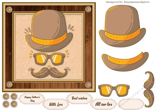 The Distinguished Fathers Day Hat, Glasses & Moustache  7x7
