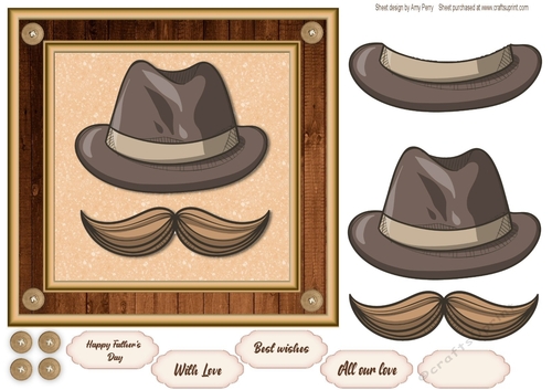 The Distinguished Fathers Day Hat & Moustache  7x7