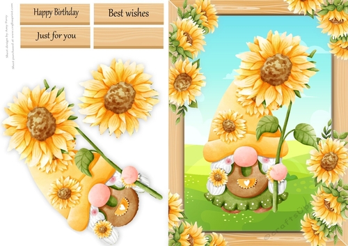 Girl Gonk With Tall Sunflower A5