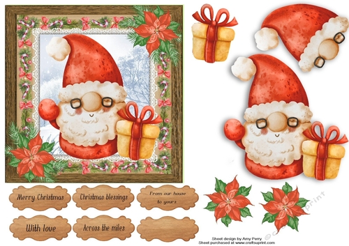 Vintage style santa with present 6x6 