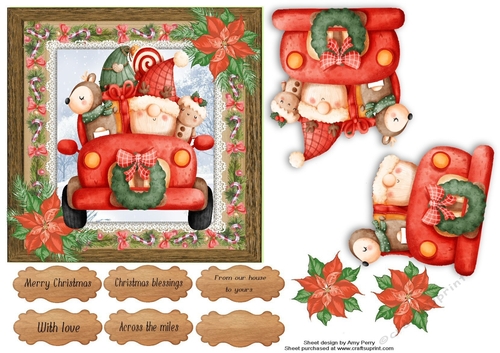 Vintage style santa & friends  6x6 