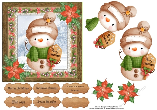 Vintage style snowman  6x6 