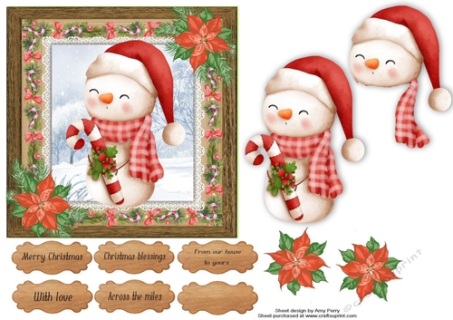 Vintage style santa snowman  6x6 