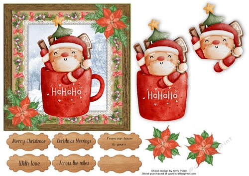 Vintage style santa in a cup 6x6 