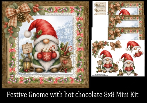 Festive gnome with hot chocolate 8x8 Mini Kit