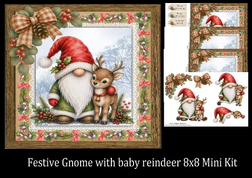 Festive gnome with baby reindeer 8x8 Mini Kit