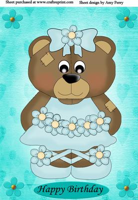A4 Baby Blue Ballerina Bear