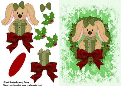 Cute Christmas Bunny with Green Present