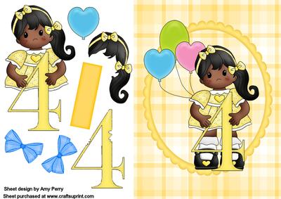 Happy 4th Birthday Ethnic Yellow Girl
