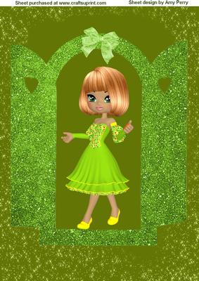 A4 Pretty Green Girl in Window