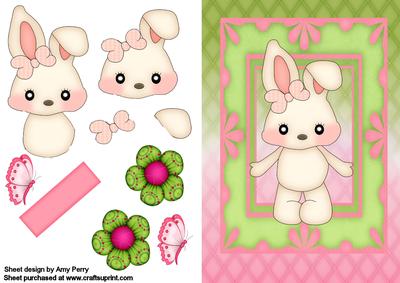 Cute Bunny in Pink & Green Frame