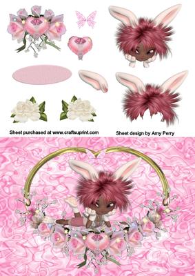 Beautiful Girl Bunny in Floral Frame