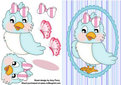 Pretty Blue Bird with Pink Bow