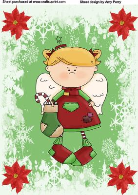A4 Red Christmas Fairy with Red Flowers