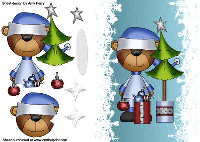 Cute Metalic Blue Christmas Bear