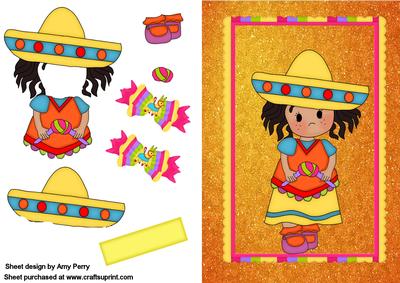 Cute Mexican Girl on Gold Sparkly Background