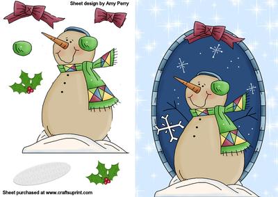 Christmas Snowman with Green Scarf