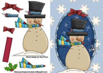 Top Hat Snowman with Dark Red Bow