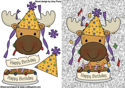 Birthday Moose with Birthday Cake Decoupage