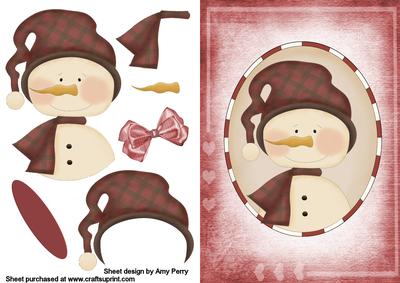 Dark Red Snowman in Oval Frame