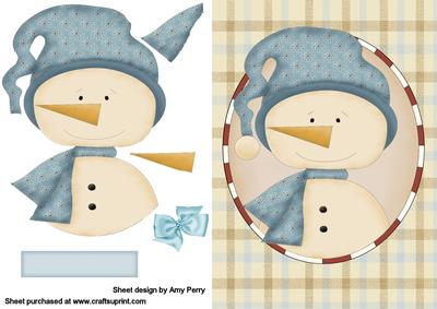 Blue Christmas Snowman in Frame