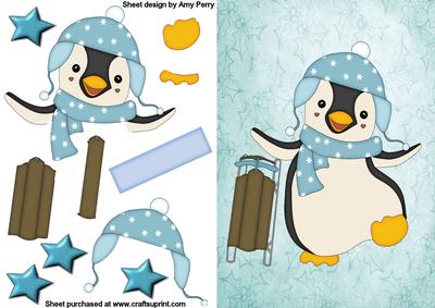 Cute Christmas Penguin & His Sledge