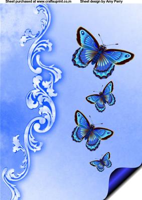 A4 Blue Butterflies Paper Curl