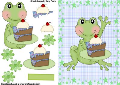 Little Green Birthday Frog with Cake