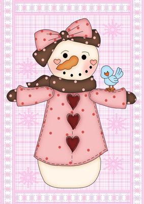 Cute Girly Christmas Snowman with Bird