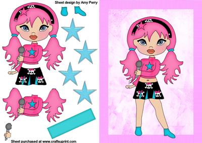 Pink Rockstar Girl with Blue Stars