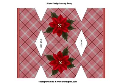 Christmas Cracker Shaped Card with Red Poinsetta