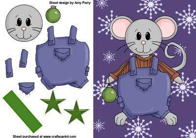 Cute Christmas Mouse in Dungarees