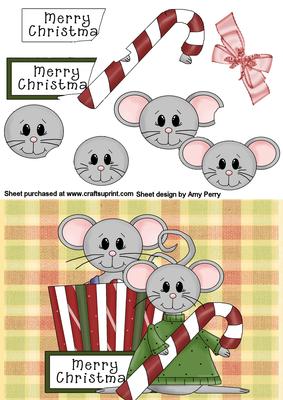 Cute Christmas Mice & Candy Cane