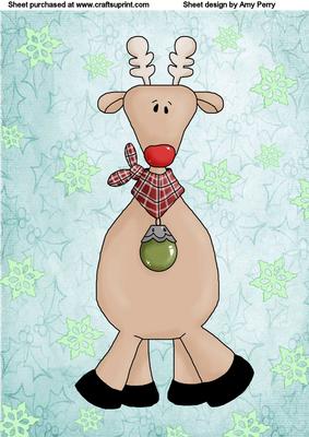 A4 Christmas Reindeer on Blue Holly Backing Paper