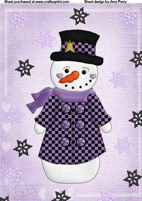 Purple Top Hat Snowman with Black and Purple Snowflakes