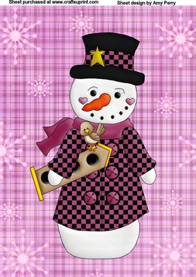 Christmas Pink & Black Snowman with Bird