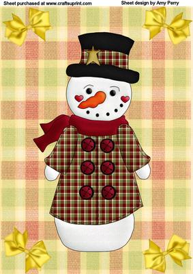 Red Snowman with Little Bird and Bows