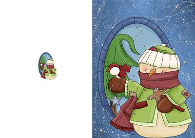Dark Red Snowman with Little Red Bird