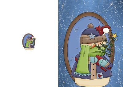 Dark Blue Snowman with Little Red Bird