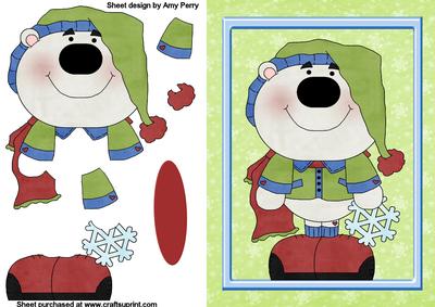 Cute Christmas Polar Bear in Green & Red