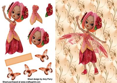 Peach Fairy with Butterflies